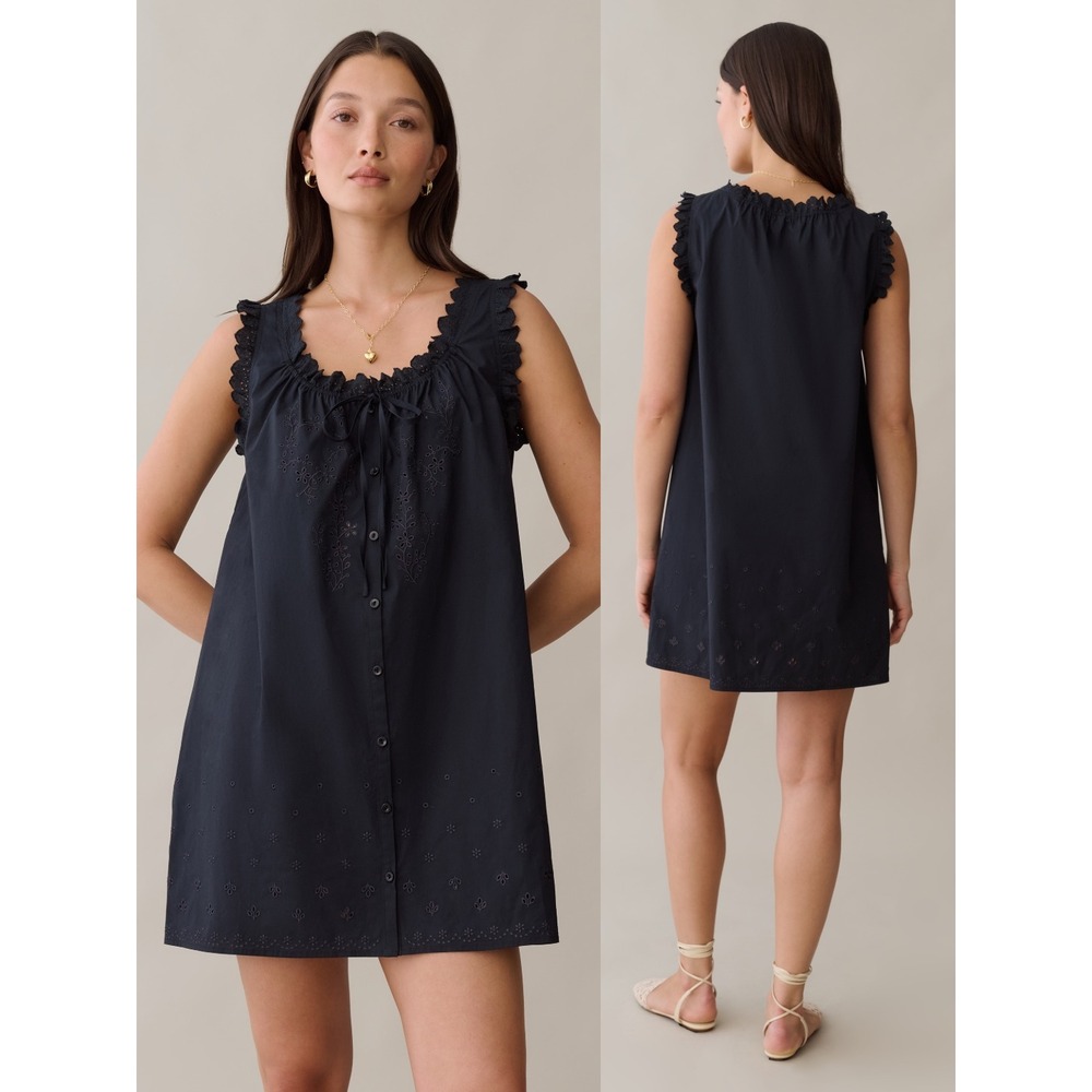NWT Sorella Caroline Embroidered Cotton Mini Dress in Black - Size Small